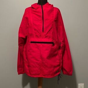 Vintage L.L. Bean Men's Red Anorak Retro Hooded Half Zip Windbreaker Medium